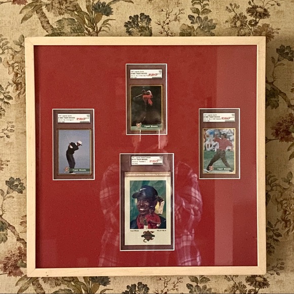Tiger Woods graded golf cards matted and framed